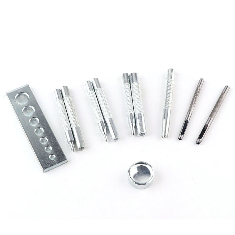 11PCS Leather Craft Tools Kit Die Puncher Buttom Snap Fastener Rivet Setter Base