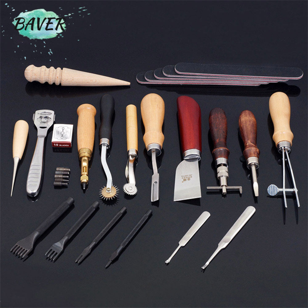 Leather Craft Punch Tools Kit Stitching Carving Working Sewing Saddle Groover 18pcs/Set