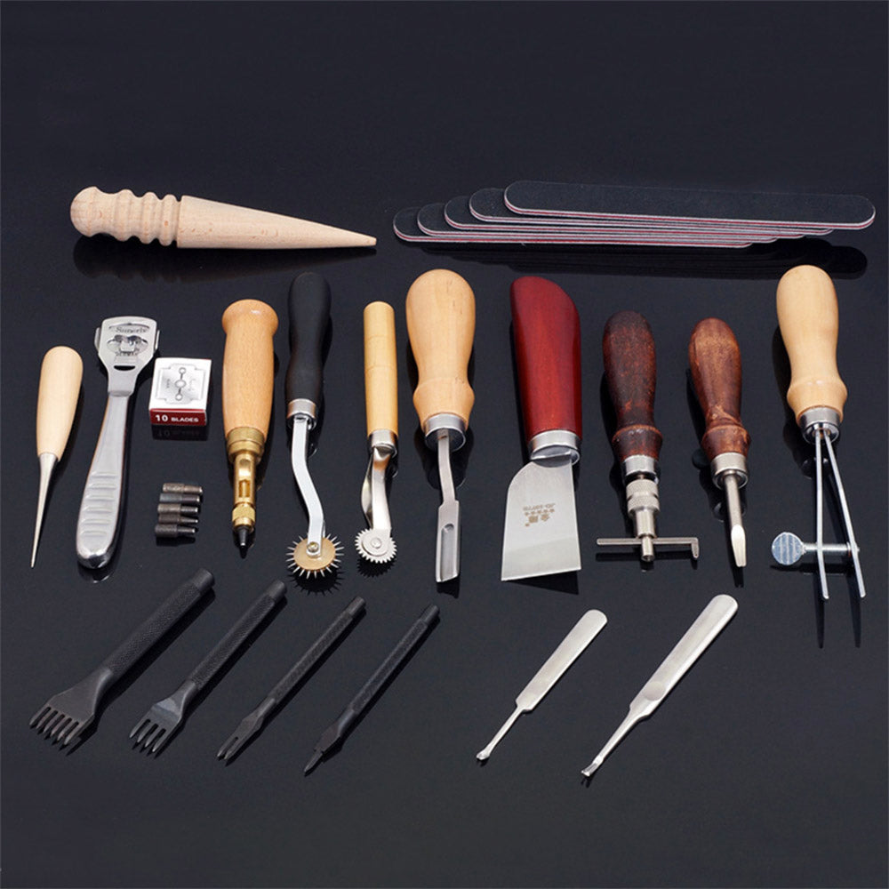 Leather Craft Punch Tools Kit Stitching Carving Working Sewing Saddle Groover 18pcs/Set