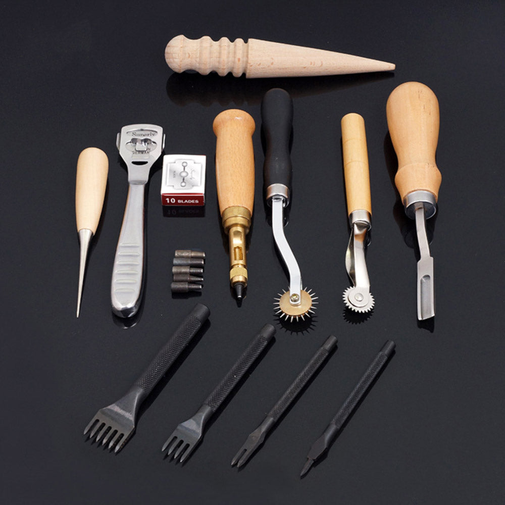 Leather Craft Punch Tools Kit Stitching Carving Working Sewing Saddle Groover 18pcs/Set
