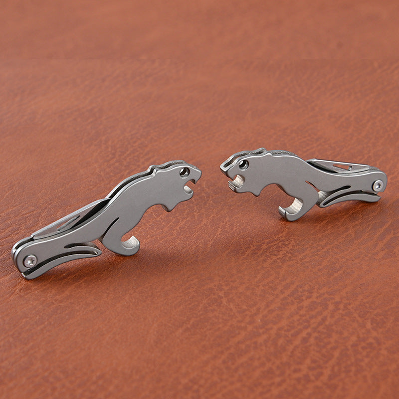 Mini Titanium Knife Survival Folding Blade Keychain Ring Cheetah Pendant EDC