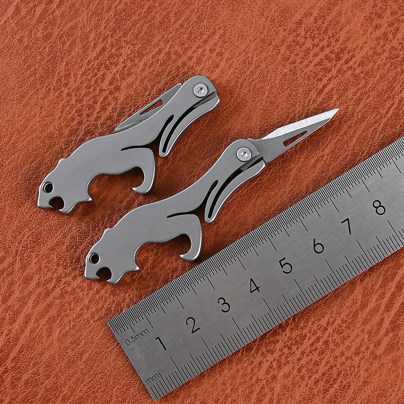 Mini Titanium Knife Survival Folding Blade Keychain Ring Cheetah Pendant EDC