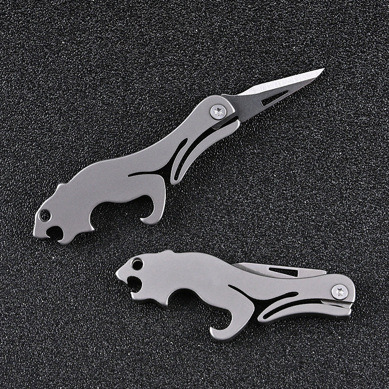 Mini Titanium Knife Survival Folding Blade Keychain Ring Cheetah Pendant EDC