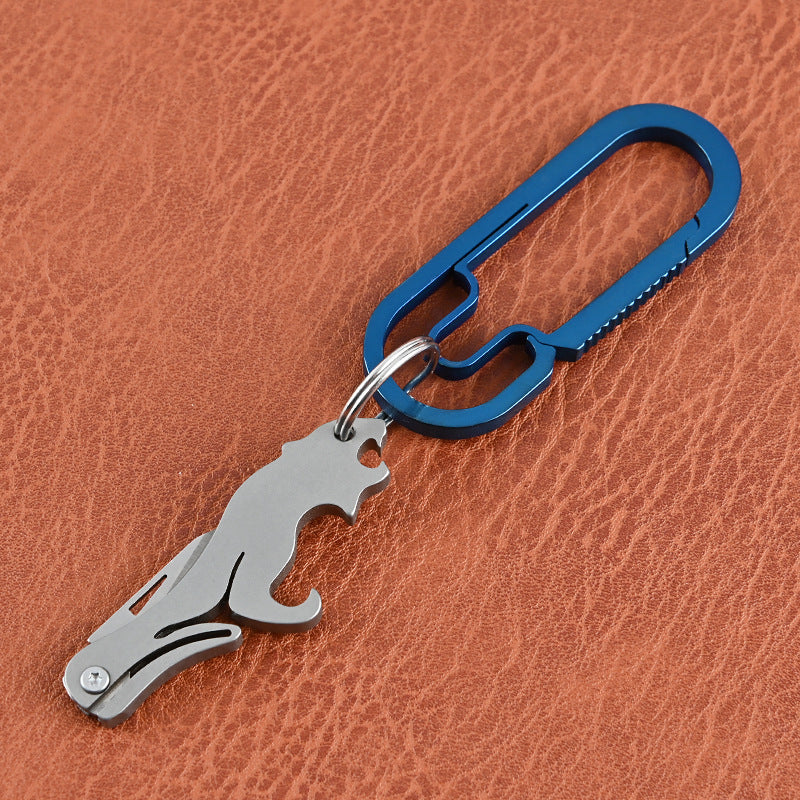 Mini Titanium Knife Survival Folding Blade Keychain Ring Cheetah Pendant EDC