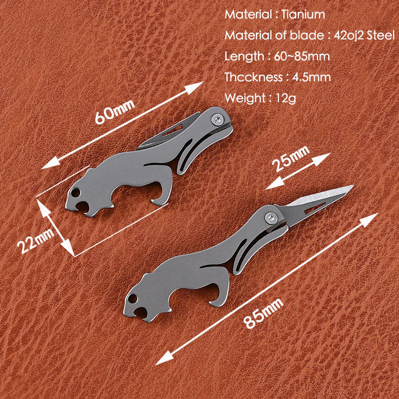 Mini Titanium Knife Survival Folding Blade Keychain Ring Cheetah Pendant EDC