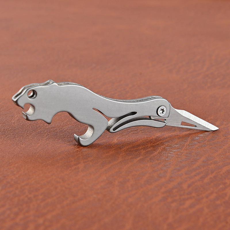 Mini Titanium Knife Survival Folding Blade Keychain Ring Cheetah Pendant EDC