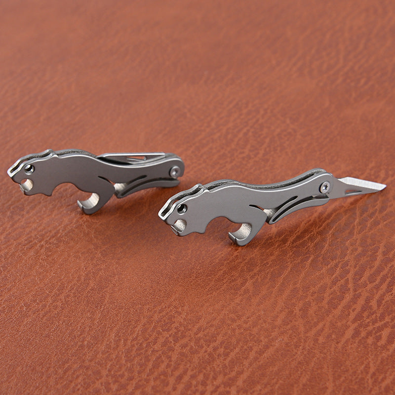 Mini Titanium Knife Survival Folding Blade Keychain Ring Cheetah Pendant EDC