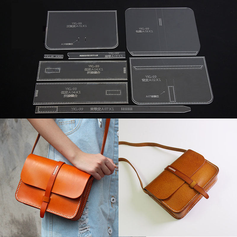 Patrón de plantilla acrílica para bolso bandolera de mensajero, patrón de artesanía de cuero YKL-99