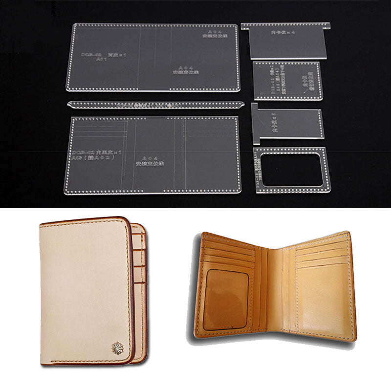 Plantilla de patrón de billetera corta de acrílico para manualidades de cuero, juego de herramientas de bricolaje DQB-02