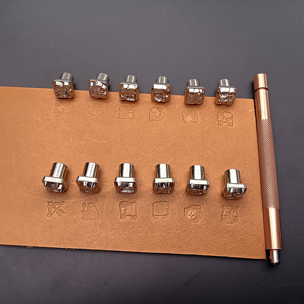 Leather craft 12 zodiac signs pattern Stamping Tool 12stamps with handle set AU