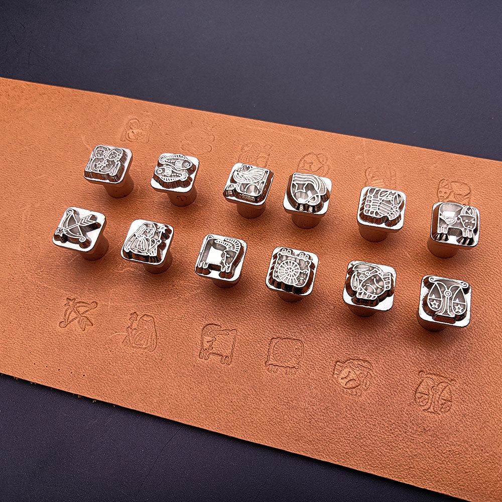 Leather craft 12 zodiac signs pattern Stamping Tool 12stamps with handle set AU