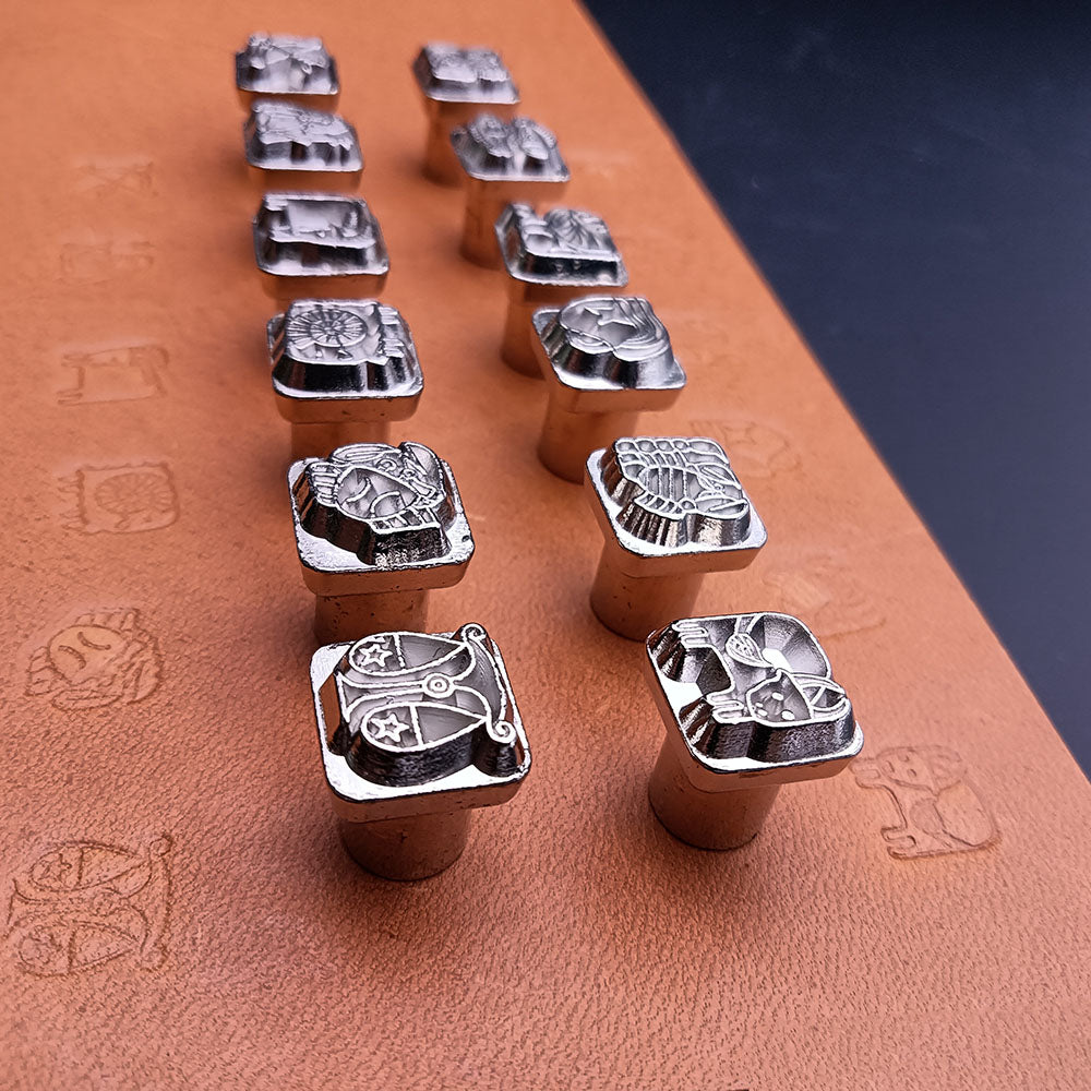 Leather craft 12 zodiac signs pattern Stamping Tool 12stamps with handle set AU