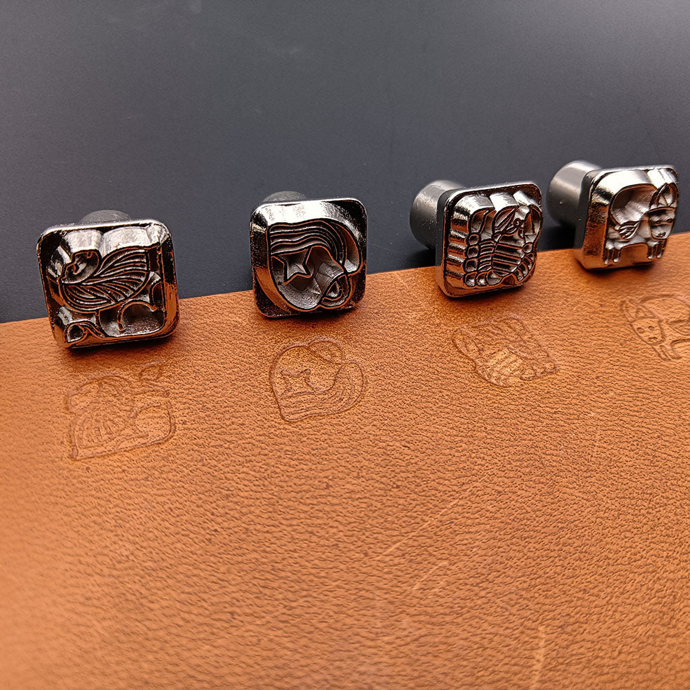 Leather craft 12 zodiac signs pattern Stamping Tool 12stamps with handle set AU