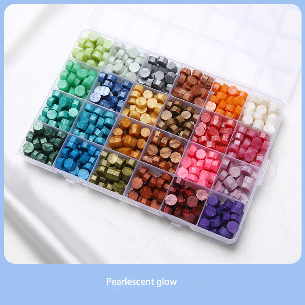 Kit de 600 piezas de cuentas de cera para sellos de sellado de colores con caja de almacenamiento de 24 rejillas