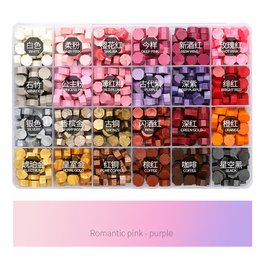 Kit de 600 piezas de cuentas de cera para sellos de sellado de colores con caja de almacenamiento de 24 rejillas