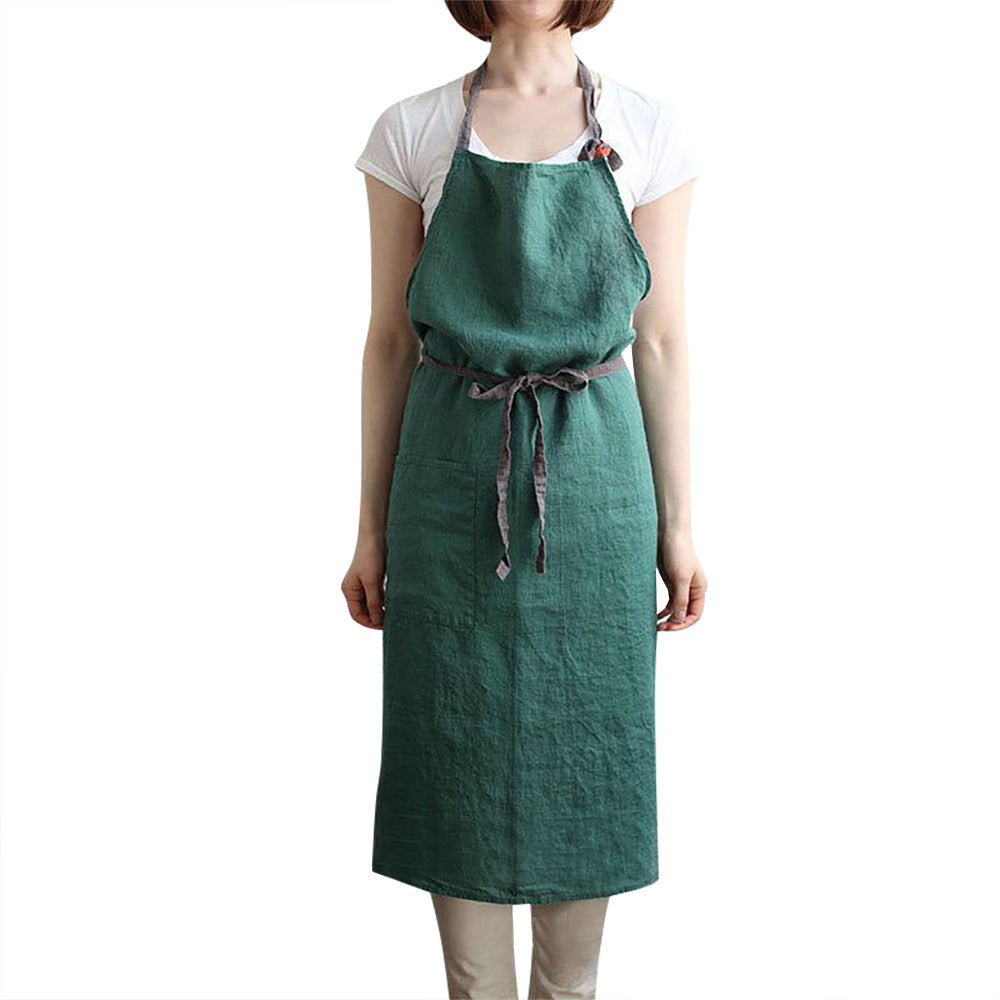 Hochwertige, modische Schürze aus gewaschenem Leinen mit Tasche für Küche, Kochen, Café, Restaurant, Kellner, handgefertigt, Handwerkerstudio, kann mit individuellem Logo bedruckt werden