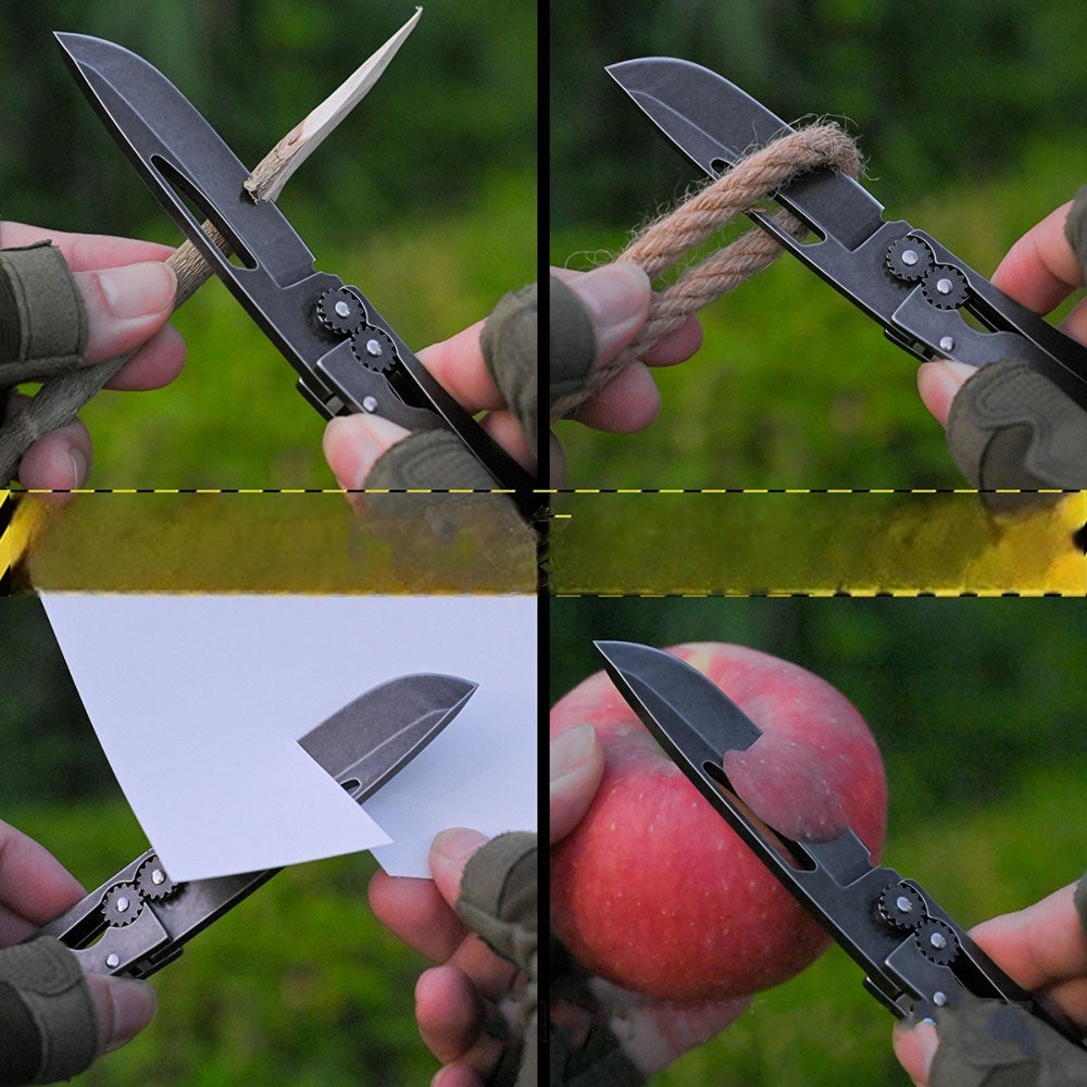 New Vintage Folding Camping Knife – Sharp High-Carbon Steel Blade with Blackened Stonewashed Finish, Portable Gear Design for Outdoor Survival and EDC