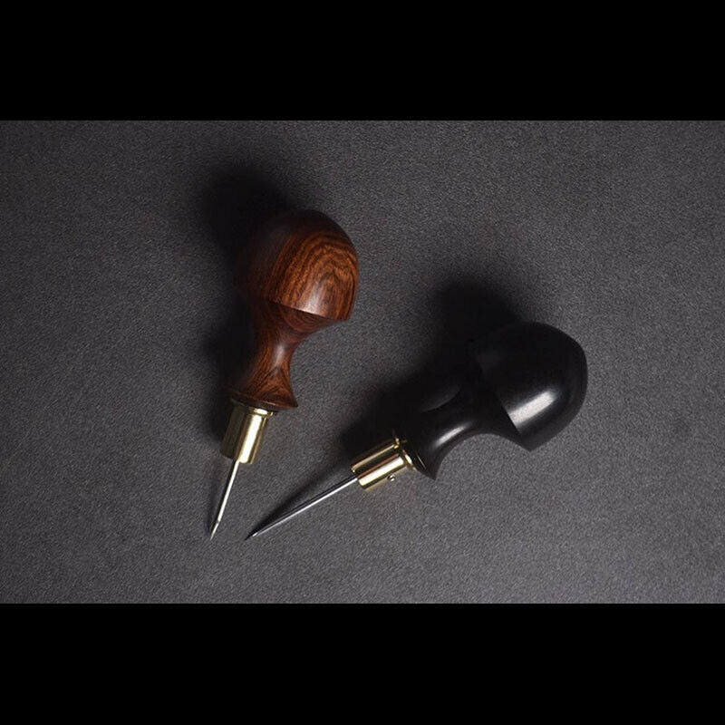 Wooden Handle Leather Craft Stitching Awl Sewing Tools Round Diamond Hexagon DIY