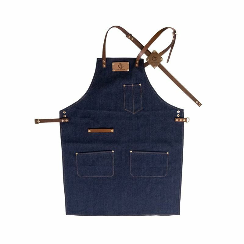 Denim Apron for Kitchen /Coffe Shop Studio Leather Belt Cross Straps Custom Logo