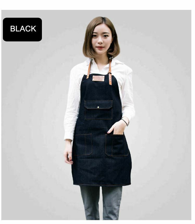 Jeans denim Apron for Kitchen / Coffe Shop Studio Leather Belt Custom Made Logo
