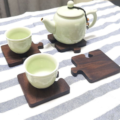 Natural Wooden Tea Coasters Heat Resistant Eco Friendly Handmade Puzzle Design