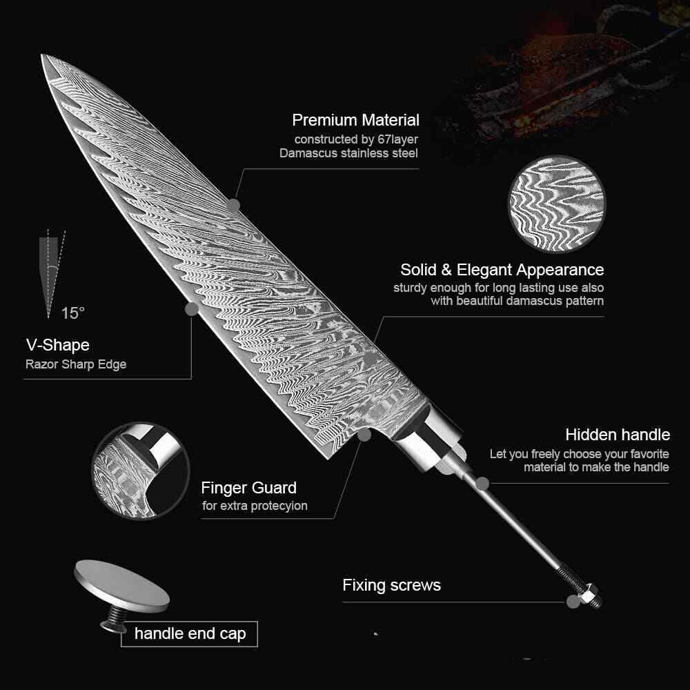 VG10 Damascus Steel Chef Knife Blank Blade Home Hobby Kitchen Knife Material DIY