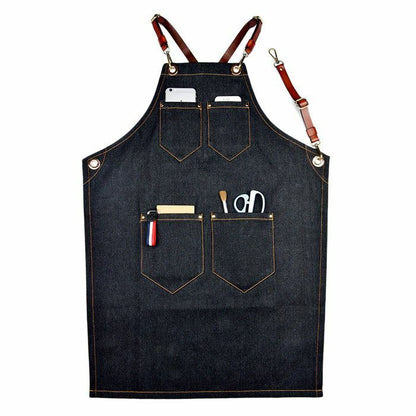 Denim Apron for Kitchen /Coffe Shop Studio Leather Belt X Straps Custom Logo #D