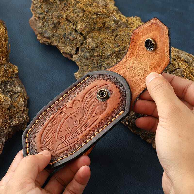 Hand Craft Carved Cowhide Leather Sheath For Folding Knife Cover Pouch Belt Clip