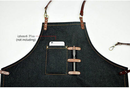 Jeans Denim Apron for Kitchen / Coffe Shop Studio Leather Craft Custom Made Logo