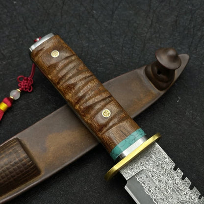 Damascus Steel Fixed Blade Machete Wood Handle Outdoor Camping Survival Knife