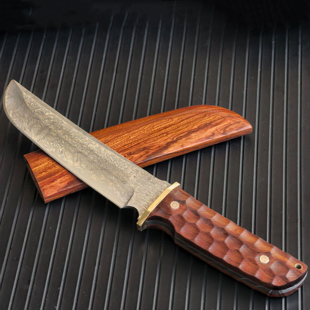 Hand Forged Damascus Outdoor Knife Japanese Samurai Survival Rosewood Handle  Camping, Hunting, Self-defense Tactics, Practical Survival