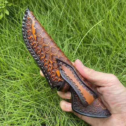 Veg Tanned Carved Leather Sheath For Outdoor Knife Protect Case Cover Belt Clip