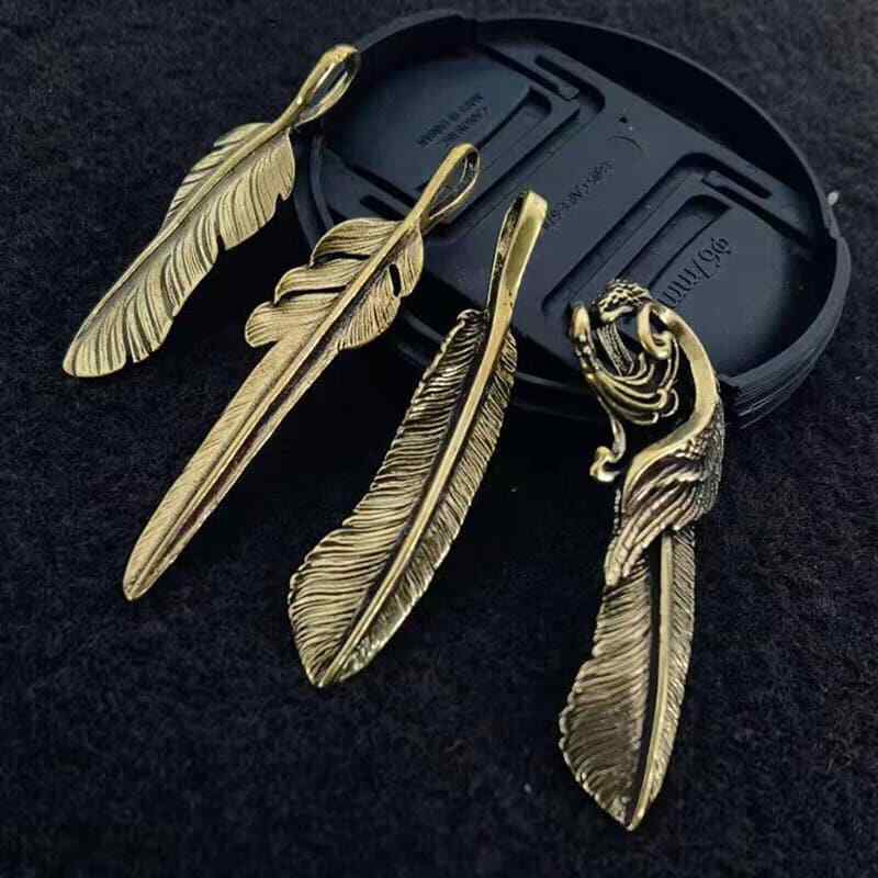 Artistic Brass Feather Design Pendant Keychain Wallet Bag Accessories Craft DIY