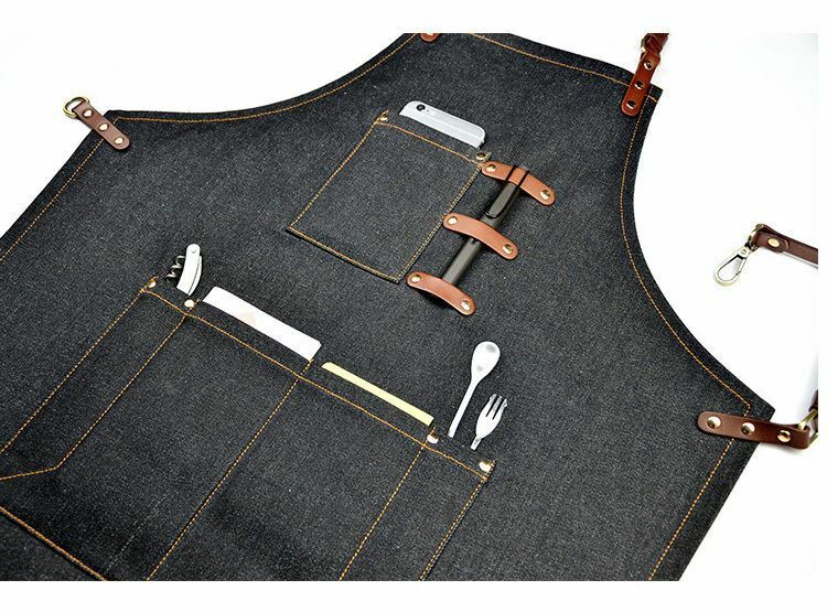 Jeans Denim Apron for Kitchen / Coffe Shop Studio Leather Craft Custom Made Logo