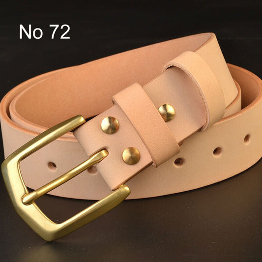 Hand Craft Custom Made Vegetable Tanned Leather Cowhide Belt Brass Buckle 38mm Width