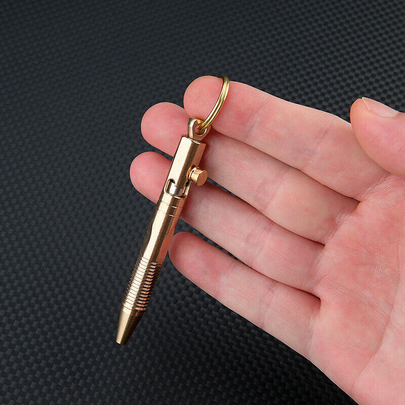 Creative Mini Solid Brass Bolt Action Ball Point Pen Copper Pocket EDC Gift