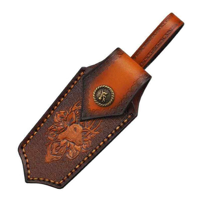 Hand Craft Carved Cowhide Leather Sheath For Folding Knife Cover Pouch Belt Clip