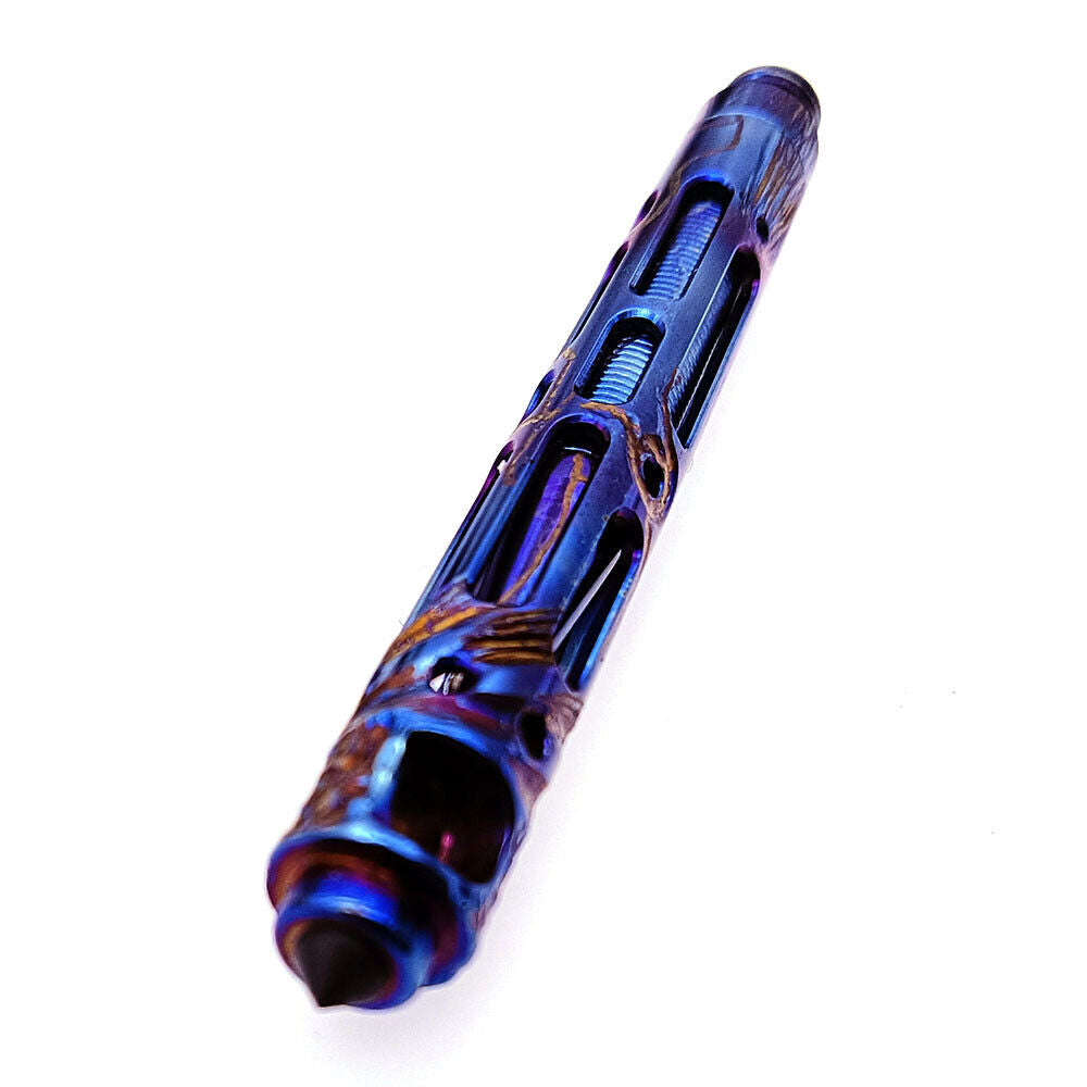 Mini Titanium Alloy Hand Carved Baked Blue Pen Portable Pendant EDC Gift