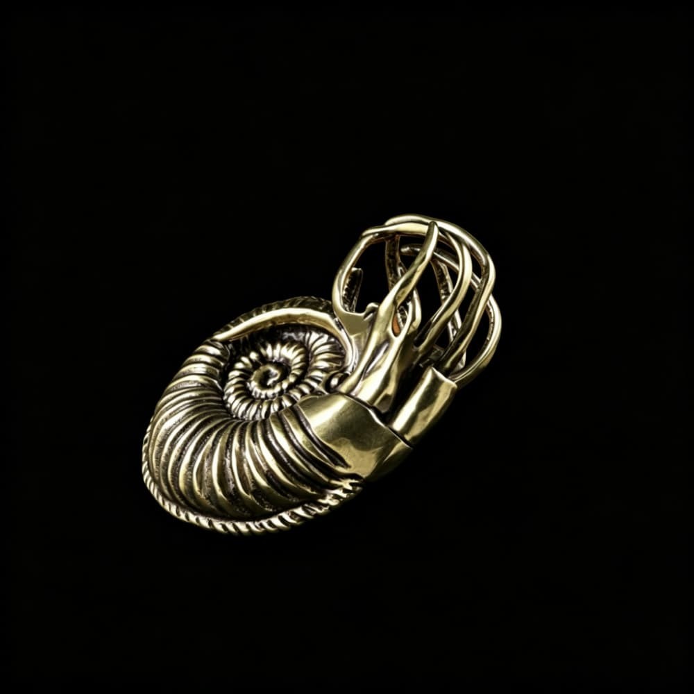 Antique Brass Nautilus Ammonite Fossil Ornament Handheld Collectible Decor