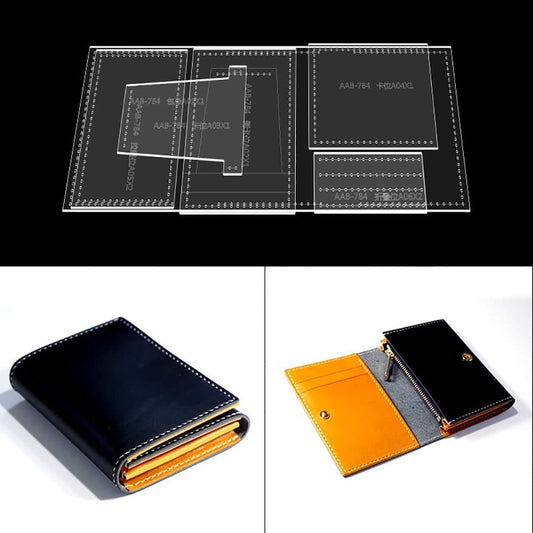 DIY Short Leather Wallet Pattern with Zipper – Acrylic Template for Handcraft