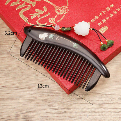 Handcrafted Art Luxury Purple Sandalwood Carved Comb with Inlaid Abalone Shell for Girlfriend Family Gift