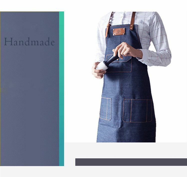Jeans denim Apron for Kitchen / Coffe Shop Studio Leather Belt Custom Made Logo