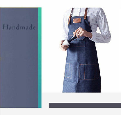 Jeans denim Apron for Kitchen / Coffe Shop Studio Leather Belt Custom Made Logo