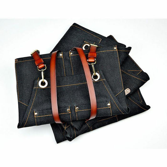Denim Apron for Kitchen /Coffe Shop Studio Leather Belt X Straps Custom Logo #D