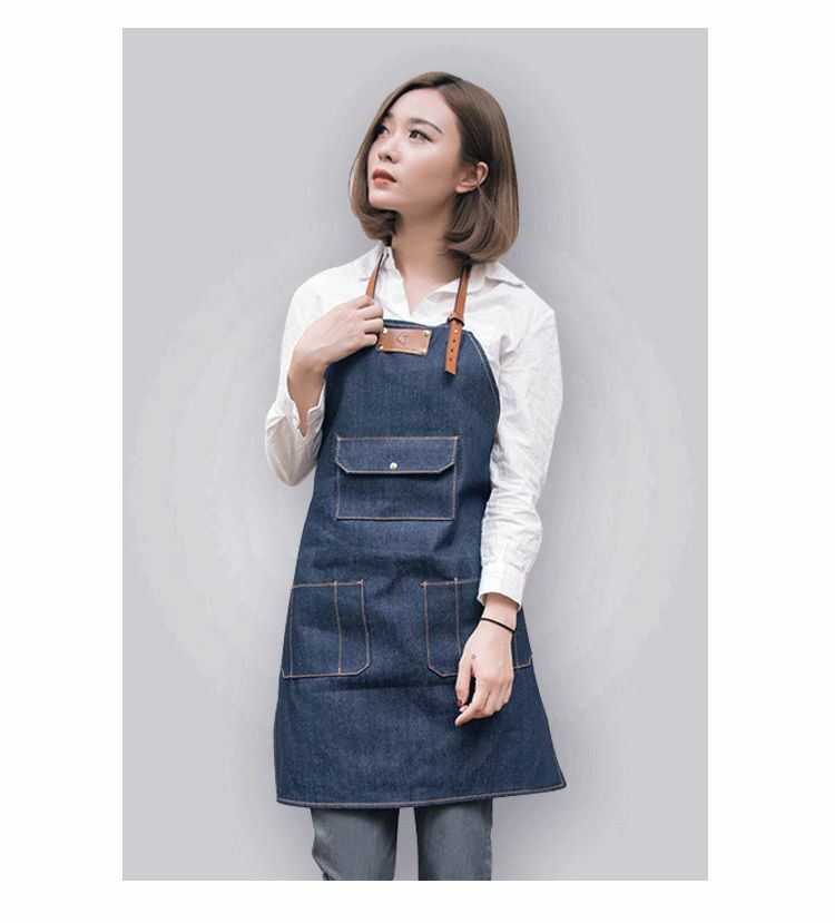 Jeans denim Apron for Kitchen / Coffe Shop Studio Leather Belt Custom Made Logo