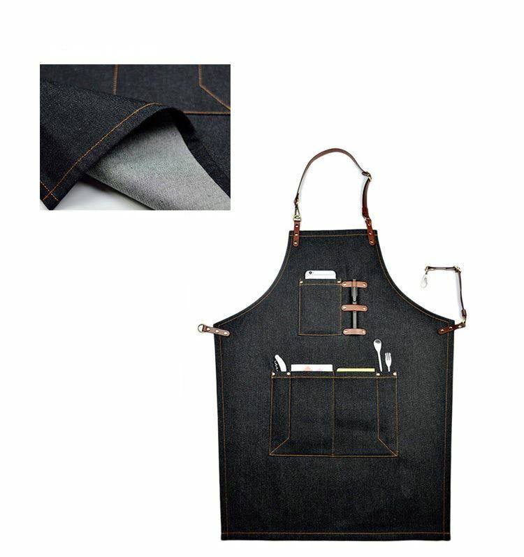 Jeans Denim Apron for Kitchen / Coffe Shop Studio Leather Craft Custom Made Logo