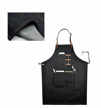 Jeans Denim Apron for Kitchen / Coffe Shop Studio Leather Craft Custom Made Logo
