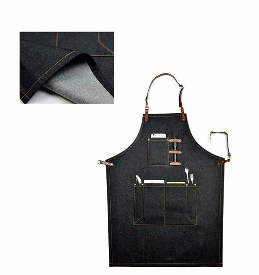 Jeans Denim Apron for Kitchen / Coffe Shop Studio Leather Craft Custom Made Logo
