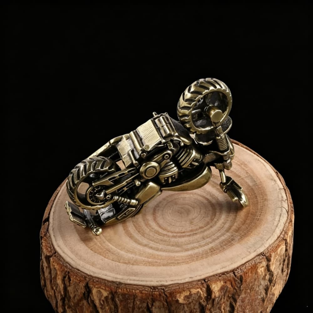 Brass Harley Style Motorcycle Ornament Rotating Front Wheel Collectible