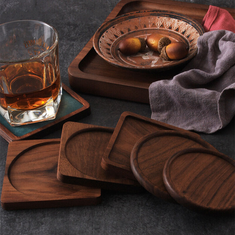 Walnut Wooden Whiskey Coasters Coffee Cup Plate Tea Heat Insulation Mat Art DIY